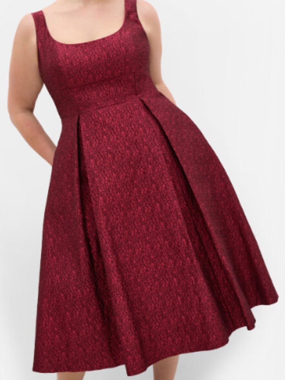 City Chic Estella Pleated Textured A-Line Midi Dress